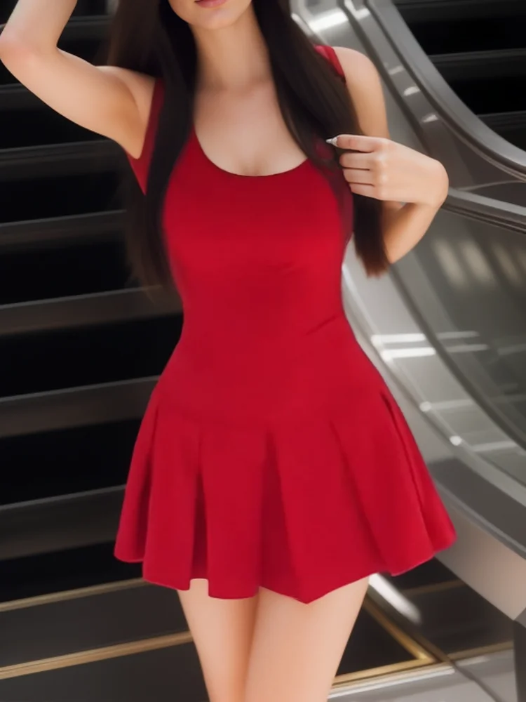 Summer Sexy Mini Dress Women 2024 Club Party New Y2K Backless Lace Up Slim Fit Spicy Girl Pleated Dresses A-line short Skirt