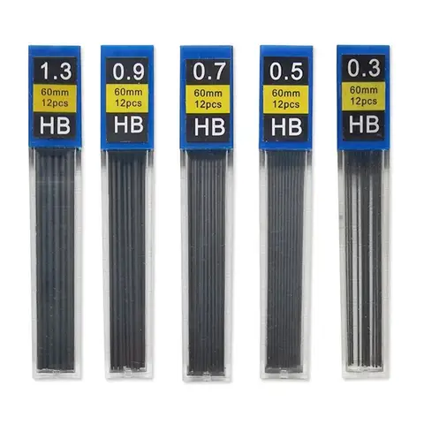 Bilashmart 1-12Pcs 0.3 0.5 0.7 0.9 1.3 2.0mm HB Replacement Refill Leads Refill for Mechanical Pencil Drawing Automatic Pencils Stationery