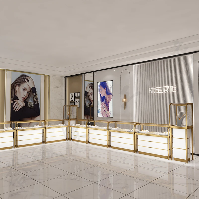 custom.Custom Designed Metal and Glass Jewelry Display Cabinet with LED Lighting Store Wall Display in Jewelry Stores