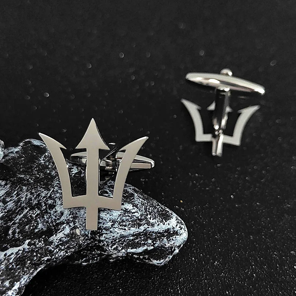 Poseidon Cufflinks for Men Ancient Greek God Trident Twins Shirt Button Wedding Party Gift Stainless Steel Collection Jewelry
