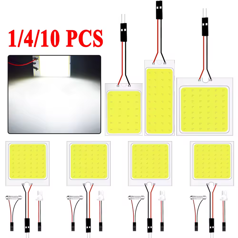 1/4/10 יחידות T10 W5W נורות LED C5W פסטון נורות LED 31mm 36mm 39mm 41mm COB 12V 7000K לבן תאורת פנים לרכב קופסת קריאה תא אחסון