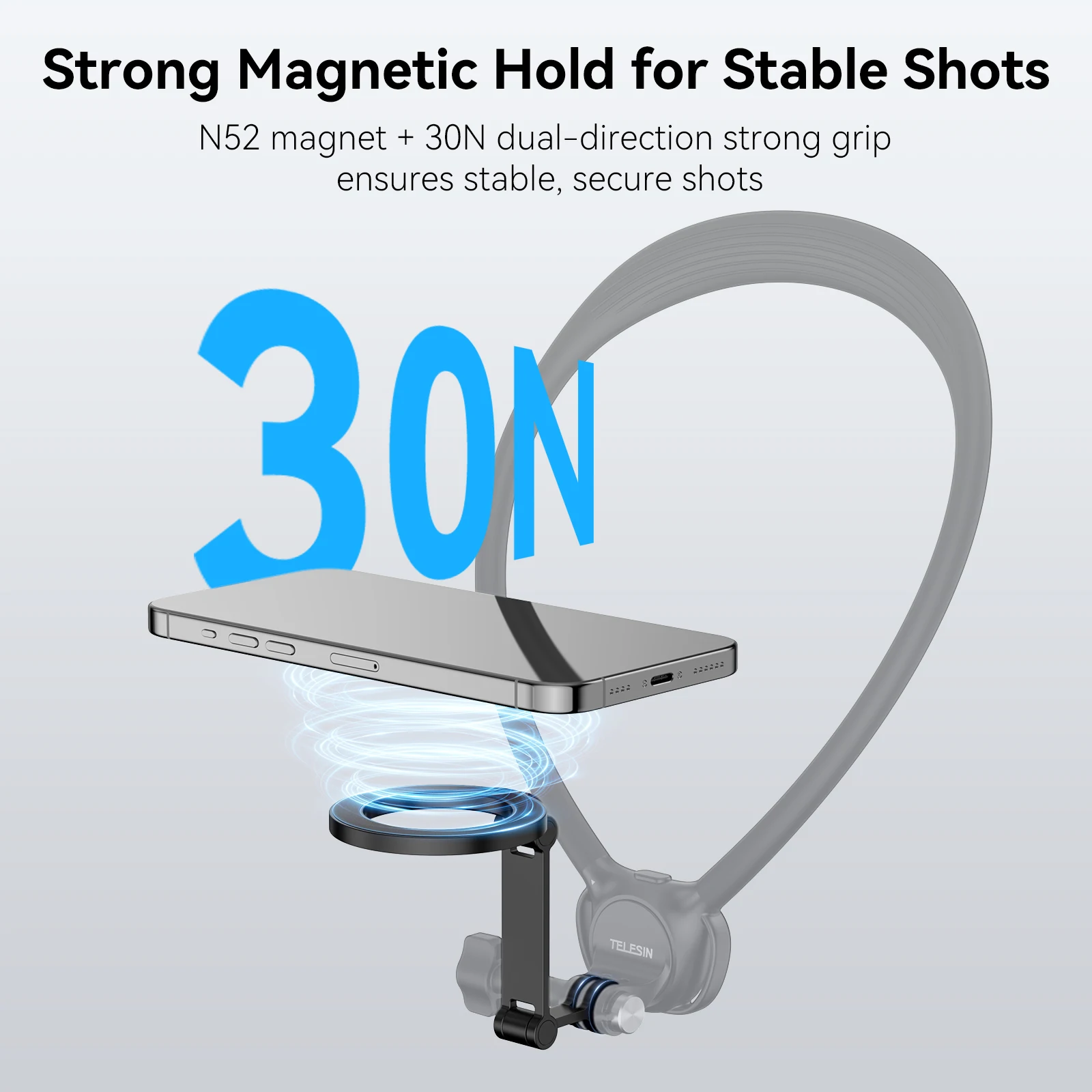 TELESIN Mobile Phone Magnetic Stand For Iphone 16 15 14 13 12 Andriod Phone Two Claw Adapter For Smart phone Magnetic mount