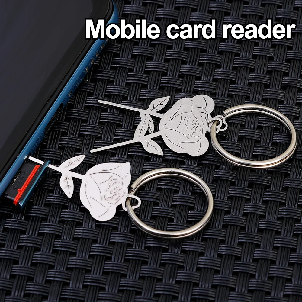 Silver Rose Shape Stainless Steel Needle Smartphone Sim Card Tray Removal Eject Pin Keychain Tool Universal Thimble Accessories