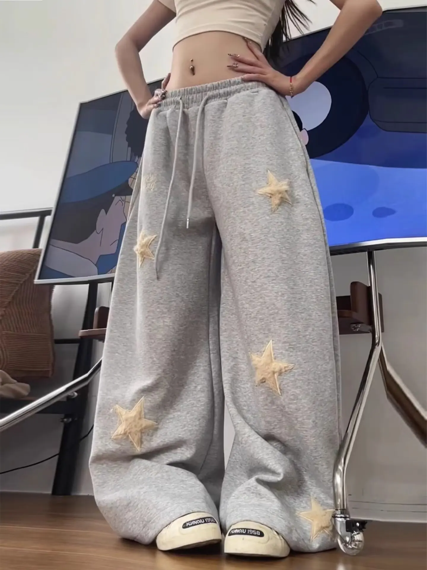 New American Retro Star Embroidery Women's Pants Wide Leg Sweatpants Casual Pants Straight Leg Quick Drying Loose Pants