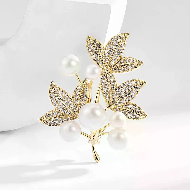 Brooch Brooches Women Fashion Gifts Pearl Leaf for Plant Clothing Coat Jewelry Party Accessries