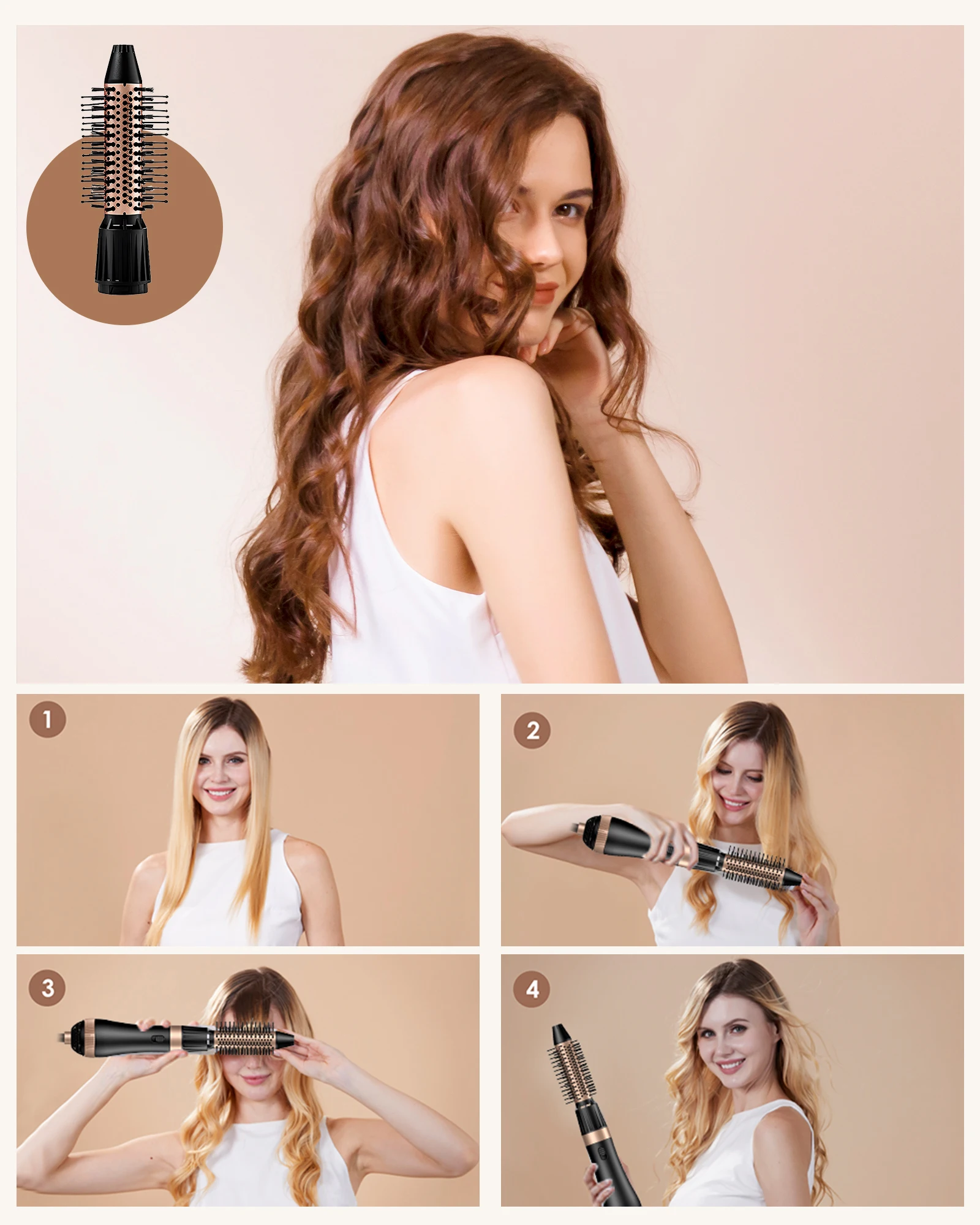 Negativo Ion Hair Curling Comb, secador de sopro profissional, escova destacável, ar quente Styling, 4 em 1