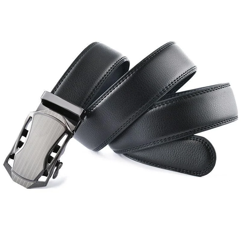حزام بإبزيم تلقائي للرجال - حزام خصر نحيف من الجلد المتين، قابل للتعديل للجينز والعمل، كاجوال للعمل