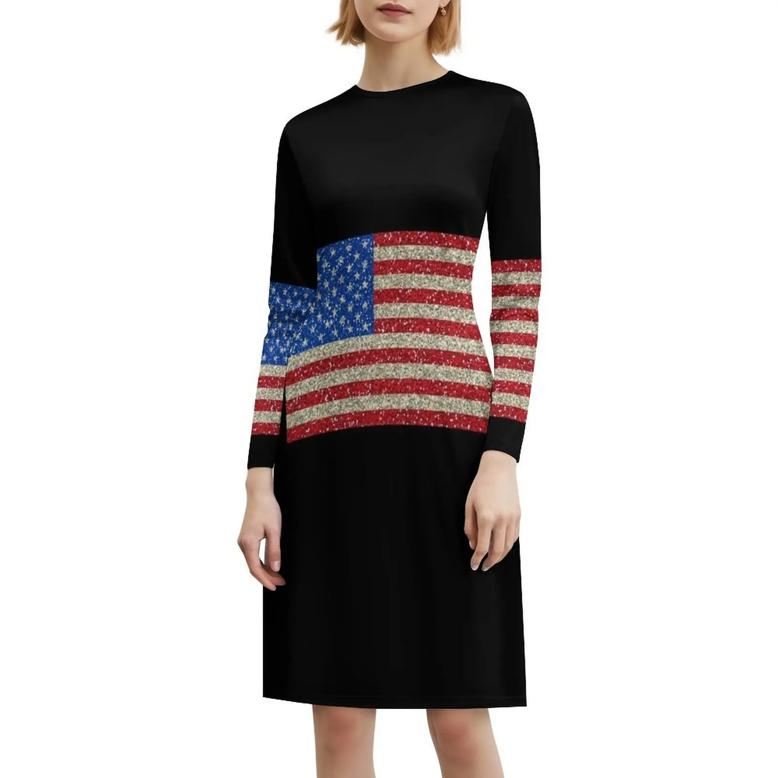 Bandeira americana bandeira eua patriot glitter estados unidos boêmio vestido sem mangas multi-impressão praia férias vestido de festa americano