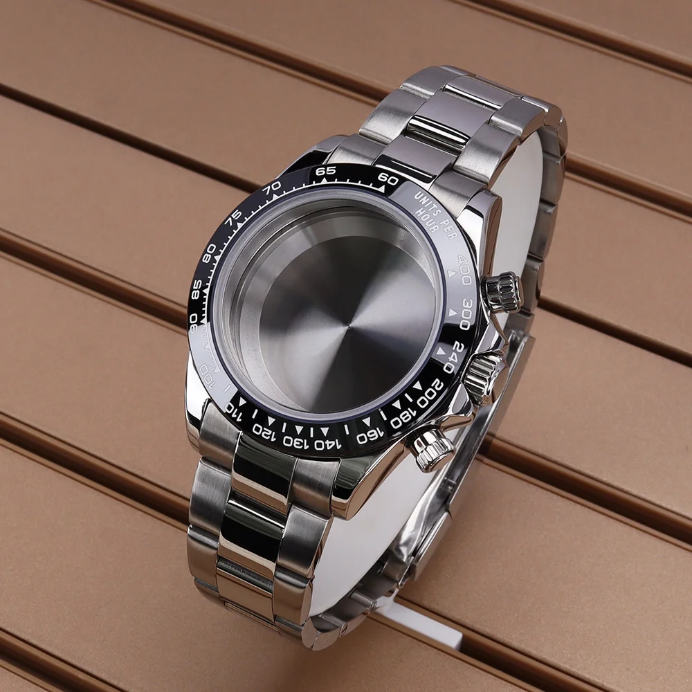 

39mm VK63 Case Silver Watch Cases Solid Steel Bracelet Sapphire For Daytona Style VK63 Quartz Automatic Movement Accessory Parts