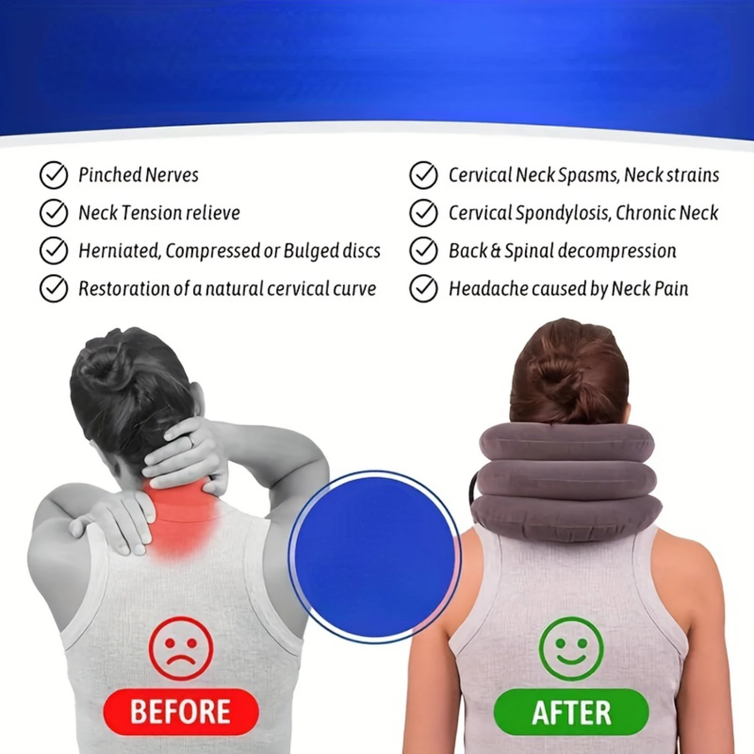 Comfortable 1pc Inflatable Cervical Neck Stretcher for Customized Support, Posture Correction & Pain Relief - Ergonomic Neck Bra