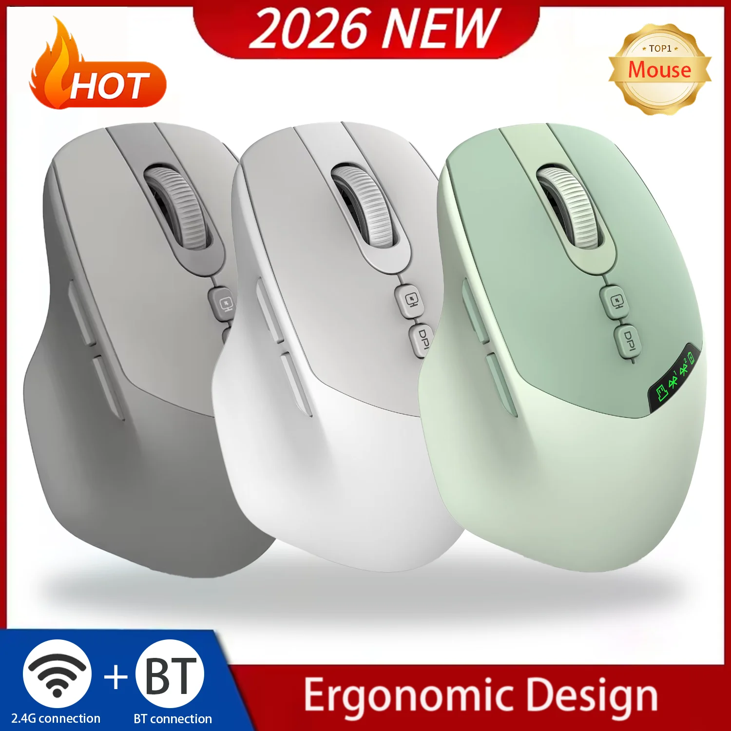 

NEW HOT Noiseless Dual Mode Wireless Mouse Bluetooth 2.4G Silent Click DPI Adjustable 500mA Long battery life Battery Display