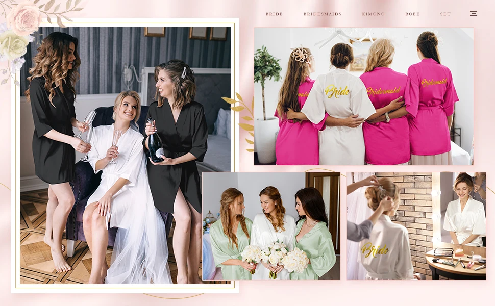 10 Pcs Women Bride Kimono Robe Embroidered Getting Ready Satin Bridesmaid Robes for Wedding Party Bridal Shower
