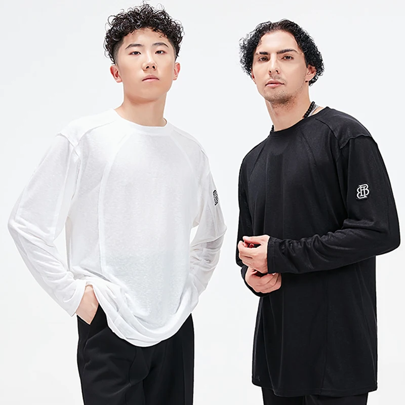 New Latin Dance Tops For Men Long Sleeves T Shirt Loose Latin Dance Practice Wear Rumba Cha Cha Dance Training Tops Sport L17763
