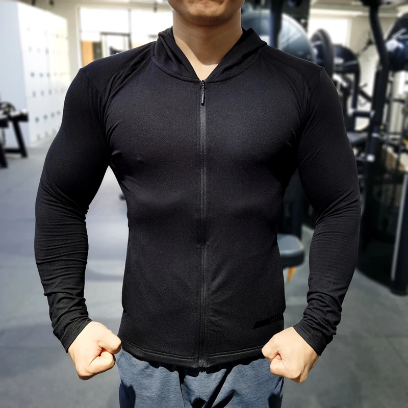 Fitness Clothes Men Autumn And Winter Thin Velvet Long-sleeved Breathable Sports Running Training Clothes Hooded Zipper Sweater