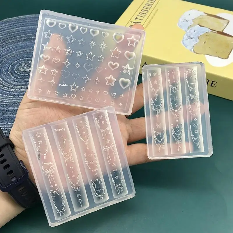 

1pcs 3D Transparent Silicone Nail Art Mold Cute Bowknot Ribbon Chain Heart Pentagram Nail Decorations Accessories