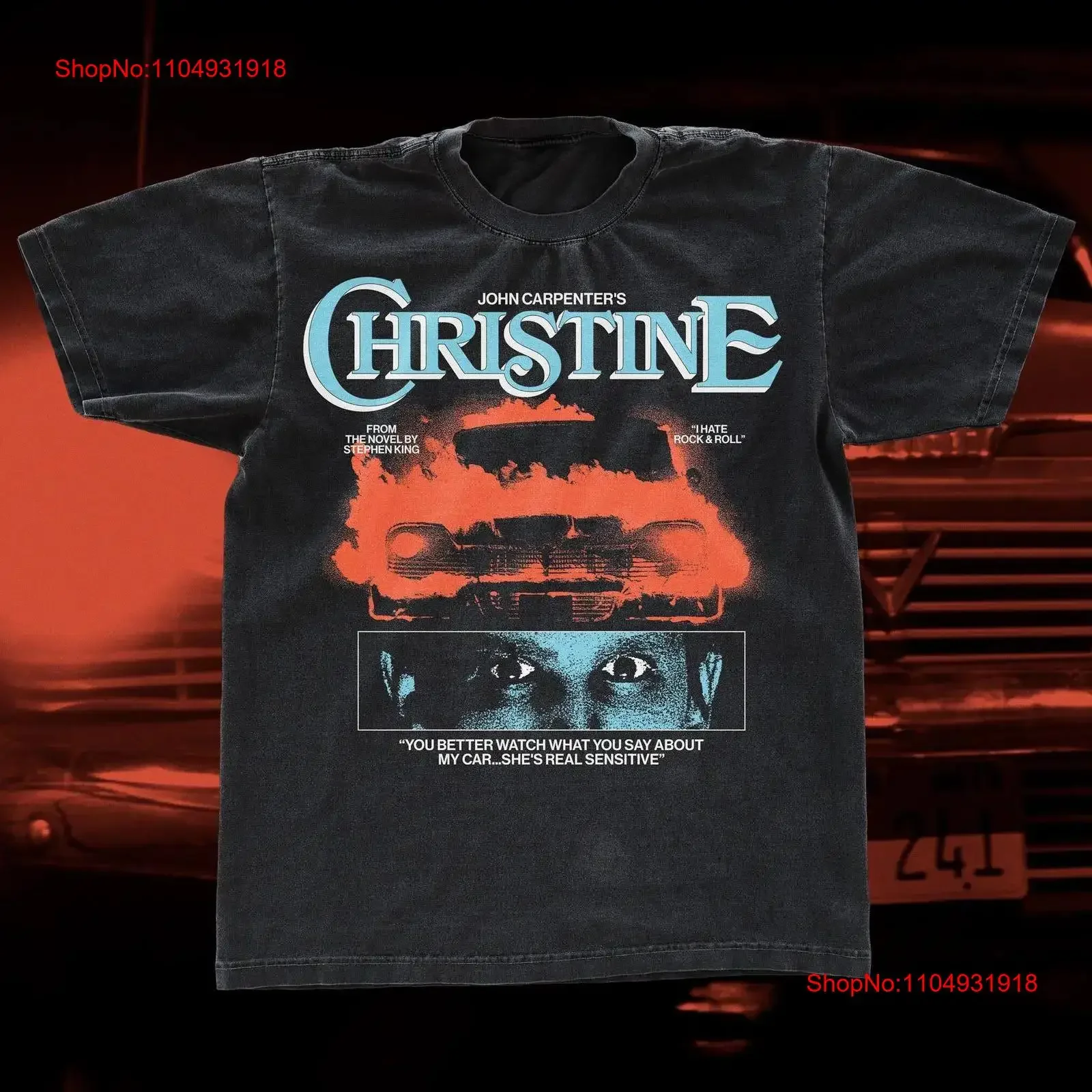 كريستين تي شيرت جون كاربنتر طباعة الشاشة نمط تي شيرت ملابس سوداء مصبوغة ثقيلة الوزن فيلم رعب عتيق مغسول متعدد الاستخدامات #1