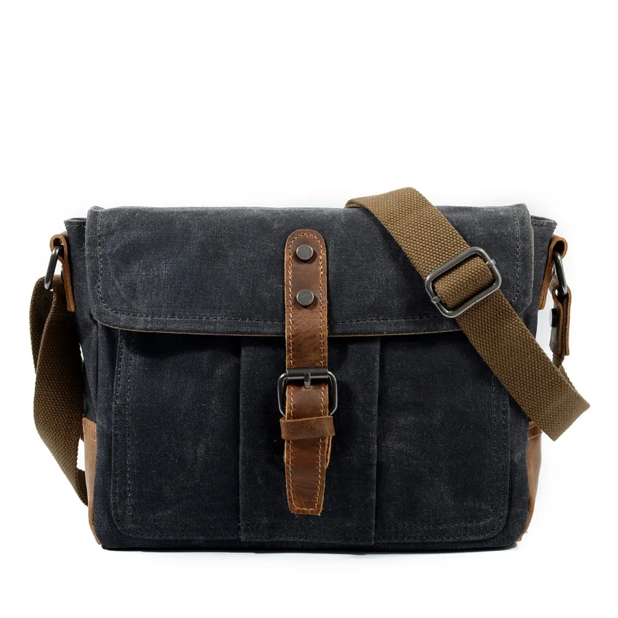 

【New style】Simple waterproof wax canvas shoulder bag men's fashionable casual men's bag waterproof horizontal Korean -body bag