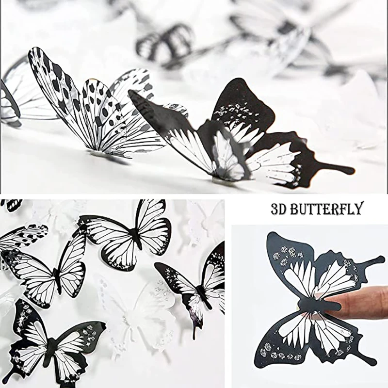 36 PCS 3D Colorful Crystal Butterfly Wall Stickers with Adhesive Art Decal Satin Paper Butterflies Baby Kids Bedroom Home Decor