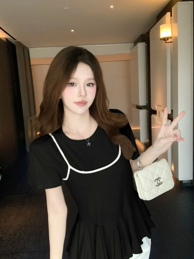 Conjunto de camiseta y camiseta sin mangas de Color Blo ort Sve ajustado, novedad de verano para mujer, conjunto de dos piezas Sle, versión coreana, Sle de viaje