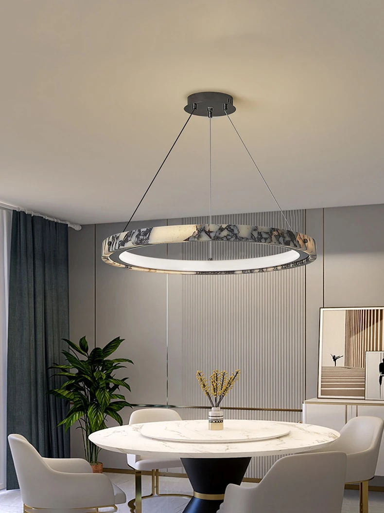 

Nordic Living Room Pendant Light New Bedroom Restaurant Chandelier Retro Luxury Marble Ring Stone Lamp Indoor Led Lighting Luste
