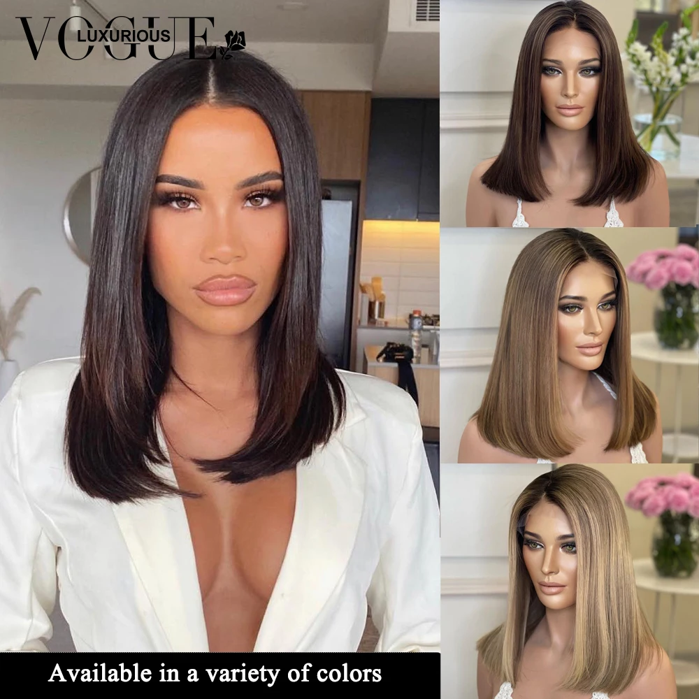 Highlight Ash Blonde Short Bob Cut 100% Real Human Hair Wig Chocolate Brown  Ready To Wear Pre Cut Wig Salon Hair Coloring Wigs