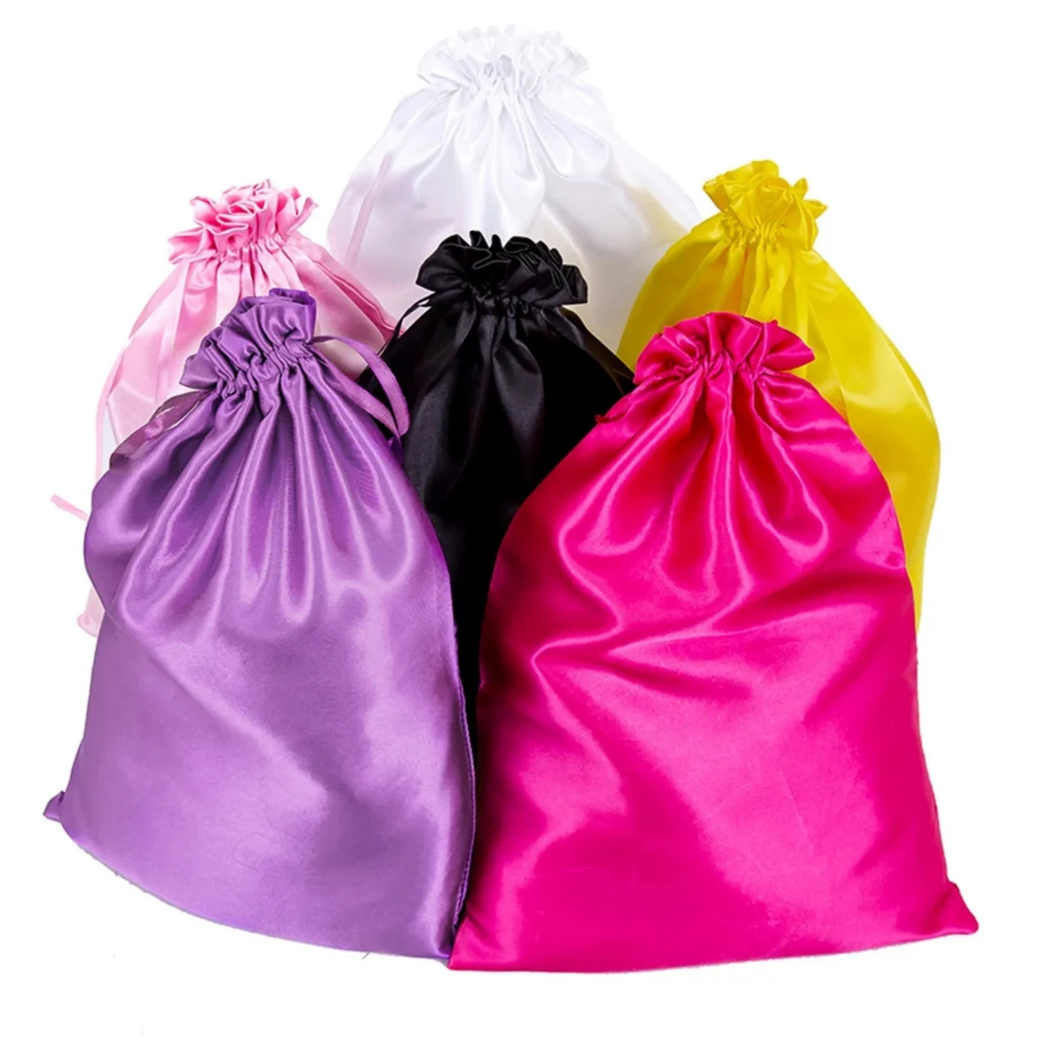 Wig Bags Hair Extensions Bags With Drawstring Soft Silky Satin Wig Bag Pack Black Pink Gold Hair Wig Packaging Bags 35*25cm