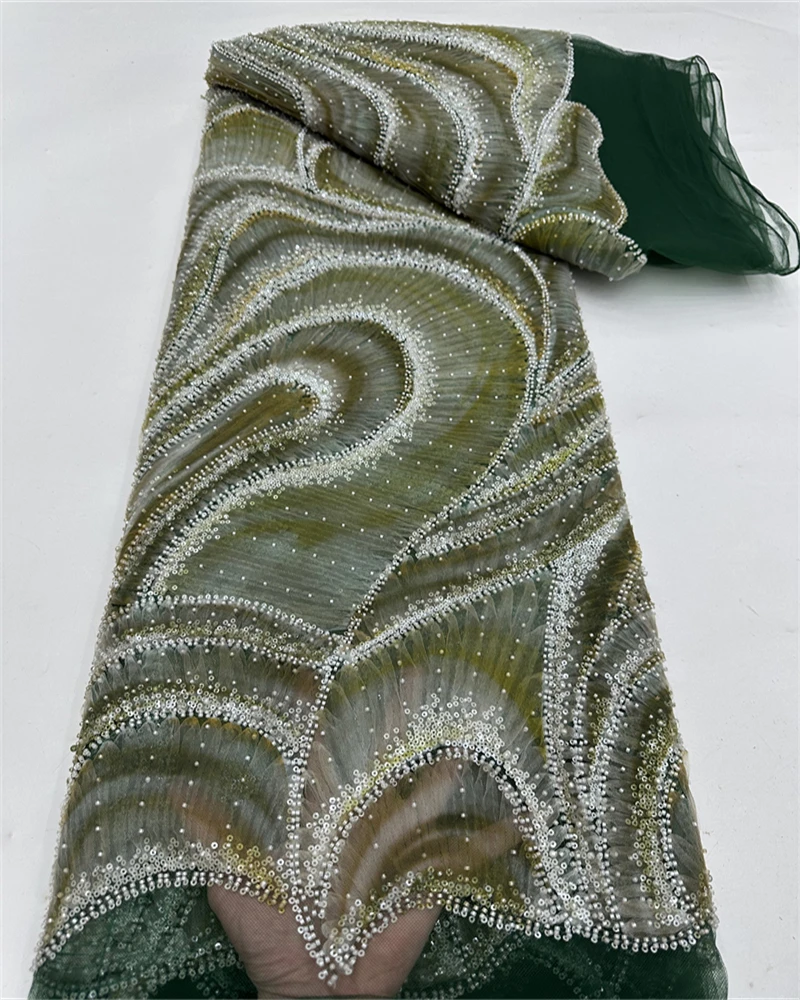 웨딩 파티 드레스, 신부 레이스 원단, 비즈 자수, 고급, 고품질, 5야드, 2025용 아프리카 스팽글 레이스 원단
