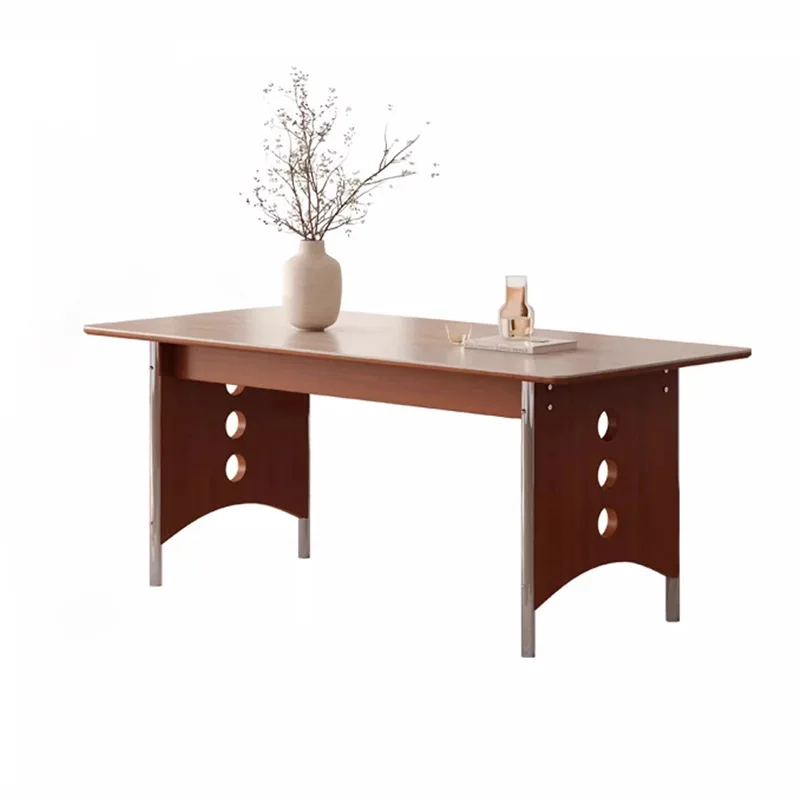 

Travertine rock slab dining table and chairs French retro medieval rectangular household small apartment new dining table