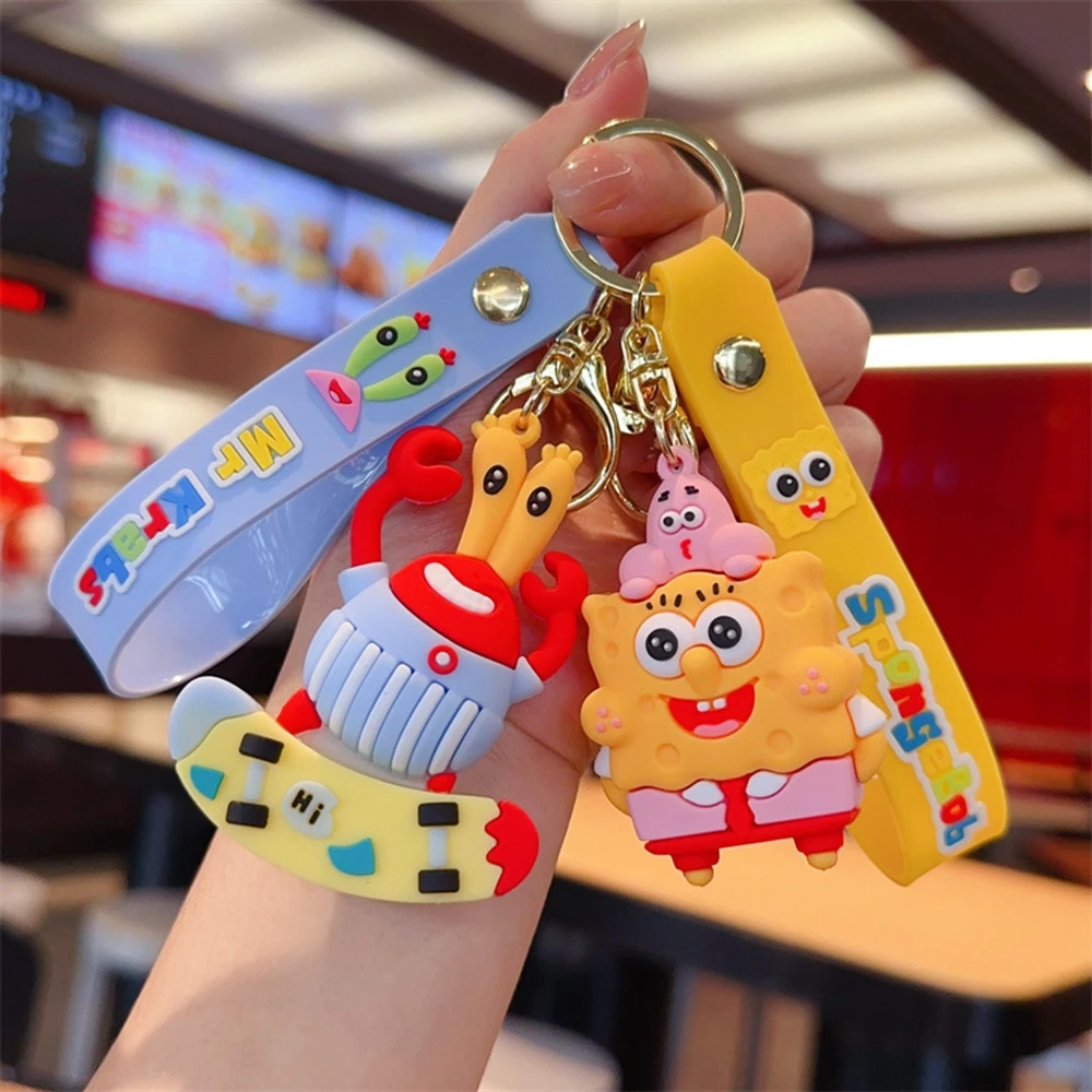 Cartoon SpongeBob Figures Keychain SquarePants Patrick Squidward Tentacles Doll Car Bag Pendant Couple Key Holder Kids Toys Gift