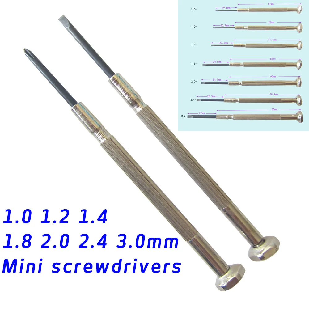 Metal Mini Screwdriver Mobile Phone Camera Watch Repair Tool Screwdrivers 1.0 1.2 1.4 1.8 2.0 2.4 3.0mm Carbon Steel Tips