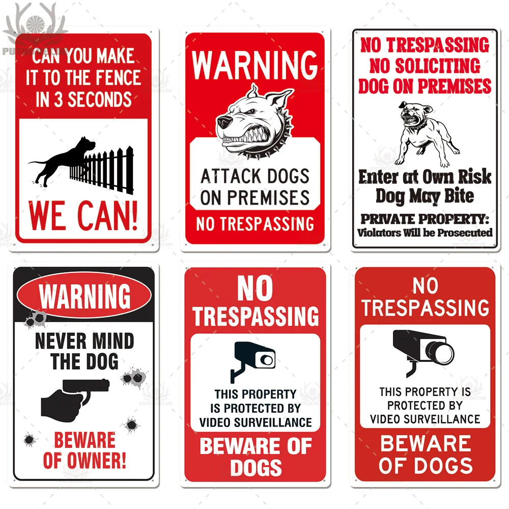Putuo Decor Beware of Warning Vintage Tin Sign Plaque Metal Plate Guard Dog Signs Wall Art Posters for No Trespassing Farmhouse
