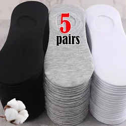 5Pairs Men Simple Boat Socks Summer Spring Breathable Non-slip Silicone Invisible Cotton Socks Male Ankle Sock Slippers Meia