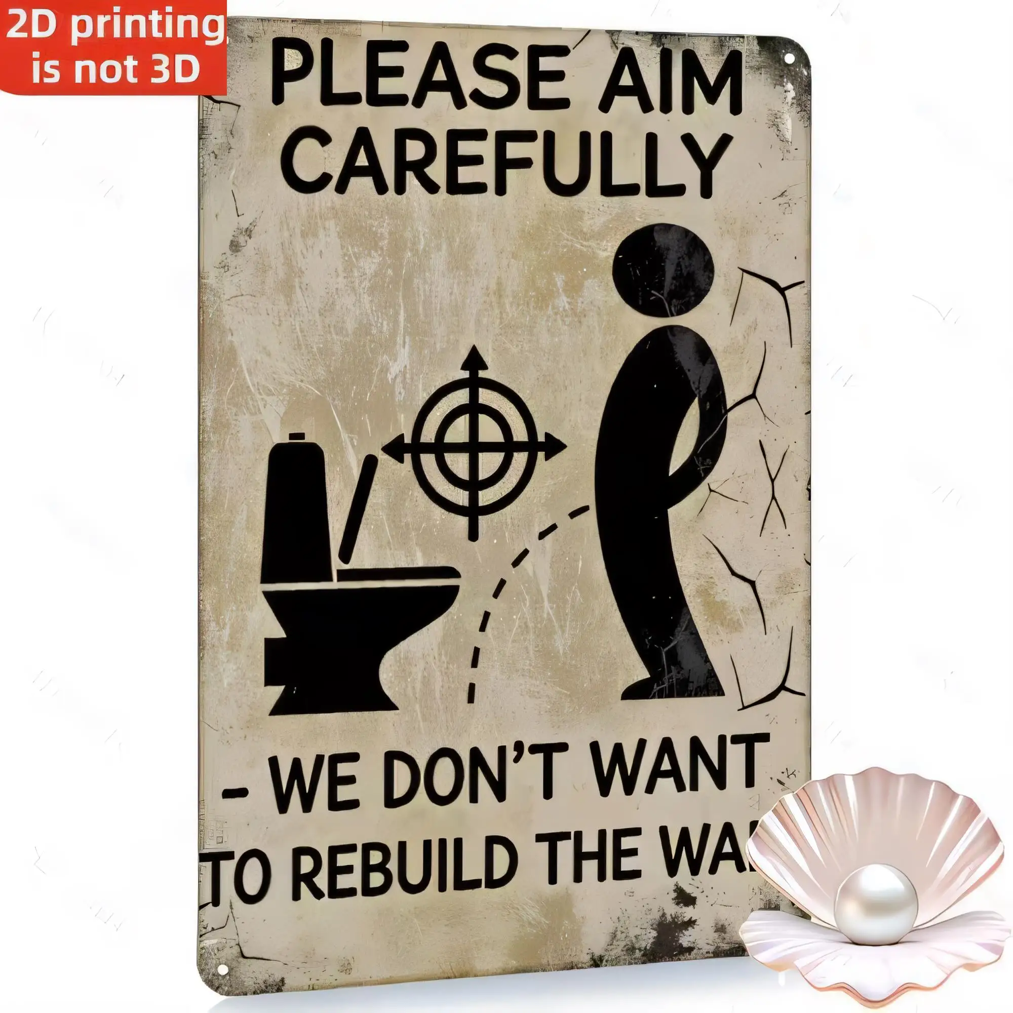 Tin Sign Please Aim Carefully We Don't Want To Rebuild The Wall Vintage Metal Poster Funny Shooter Warning Wall Decor   Retro Ga