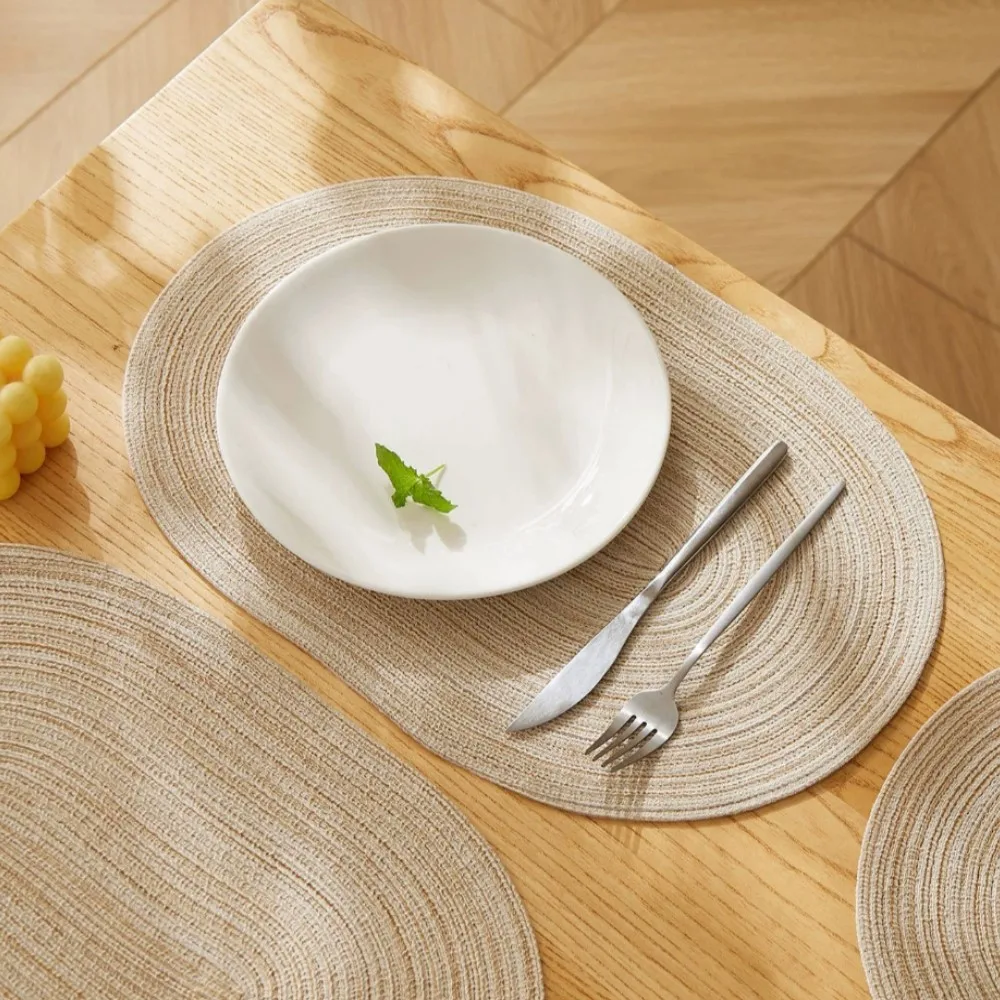 1/6/10 Stück 35x50cm Creme Geflochtene Tischsets Hitzebeständige Rutschfeste Esstisch-Matten für Küche, Zuhause, Partys, Outdoor Geschenkset