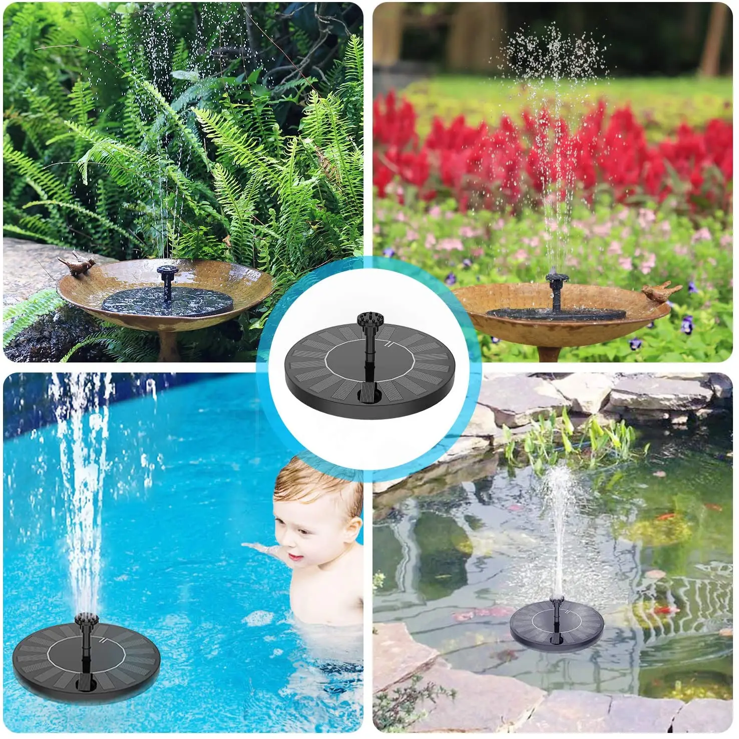 2.5W Solar Fountain Pump Solar Water Pump, AISITIN Floating Fountain with 6 Nozzles, for Bird Bath, Fish tank, Pond