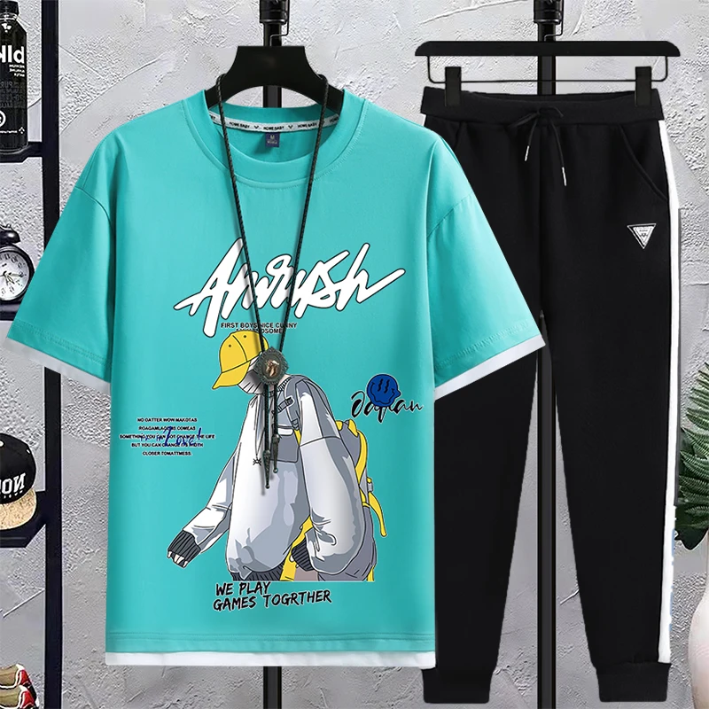 

Men's Casual 2-Piece Sportswear Set Streetwear Fashion Tracksuit T-Shirts and Pants Beachwear Summer Sweatshirt T-Shirts Sets