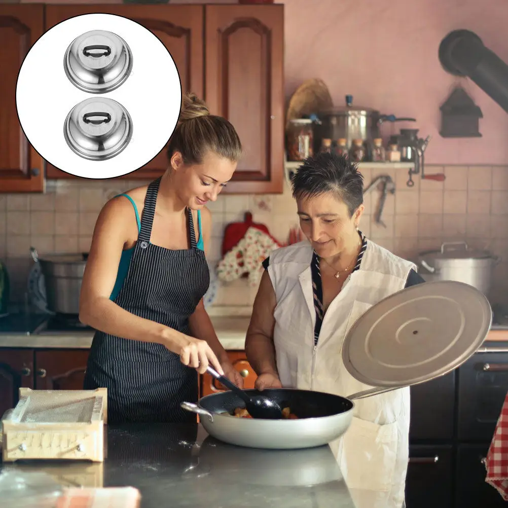 

2Pcs Stainless Steel Pot Lids 28.5cm Thickened Heat Resistant Splash Overflow Proof Covers Universal Kitchen Cooking Tools