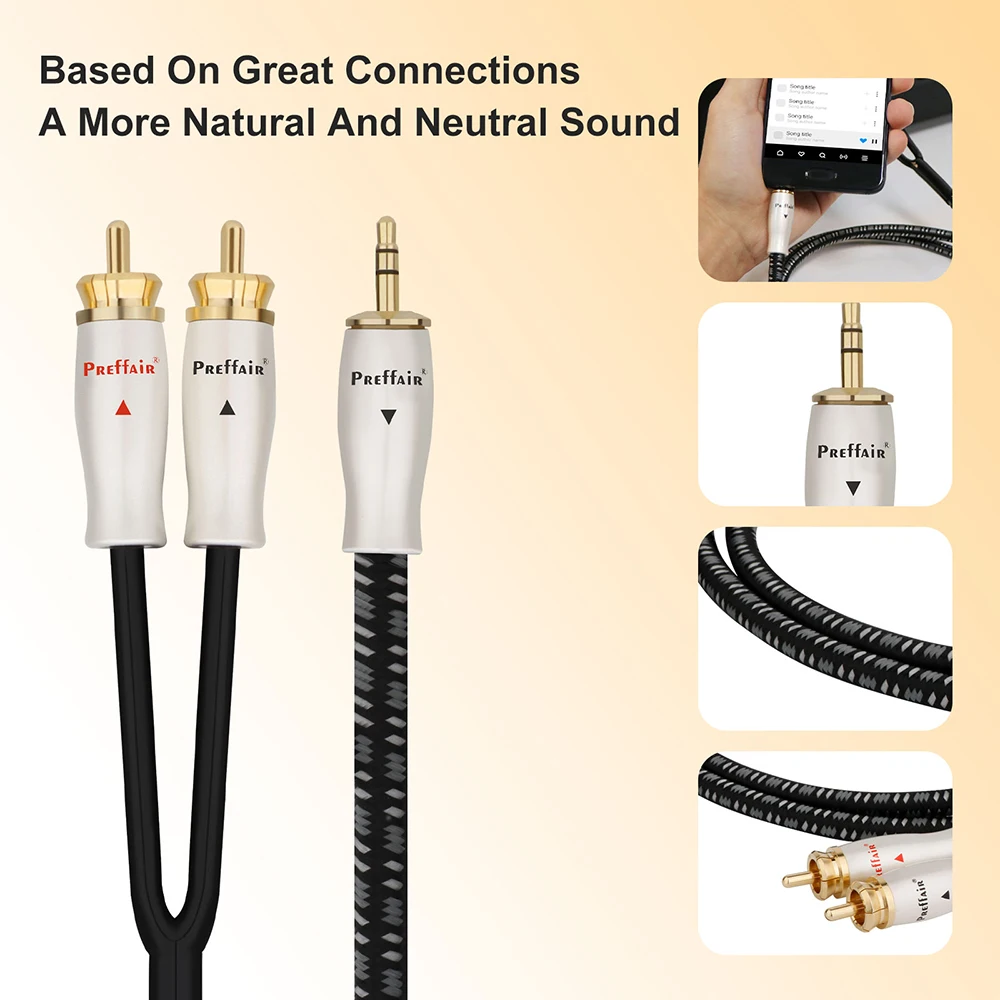 

Premium Preffair X430 HiFi Audio OFC Copper Aux Cord, 3.5mm Male to 2 RCA Male 24K Gold-Plated Connectors Aux Cable for iPad
