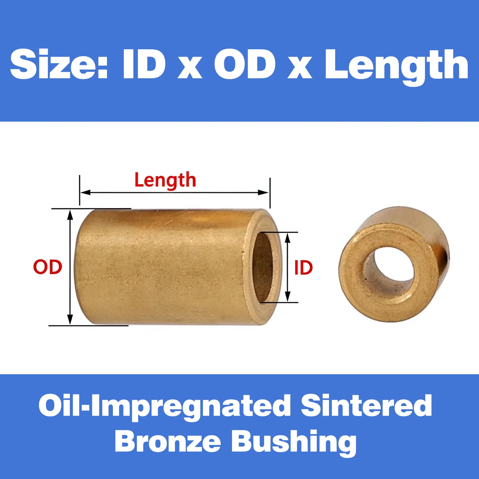 2-10pcs Oil Impregnated Bronze Bushing SAE 841 Sintered Sleeve Bearing ID 3–8mm Self-Lubricating Plain Bearing