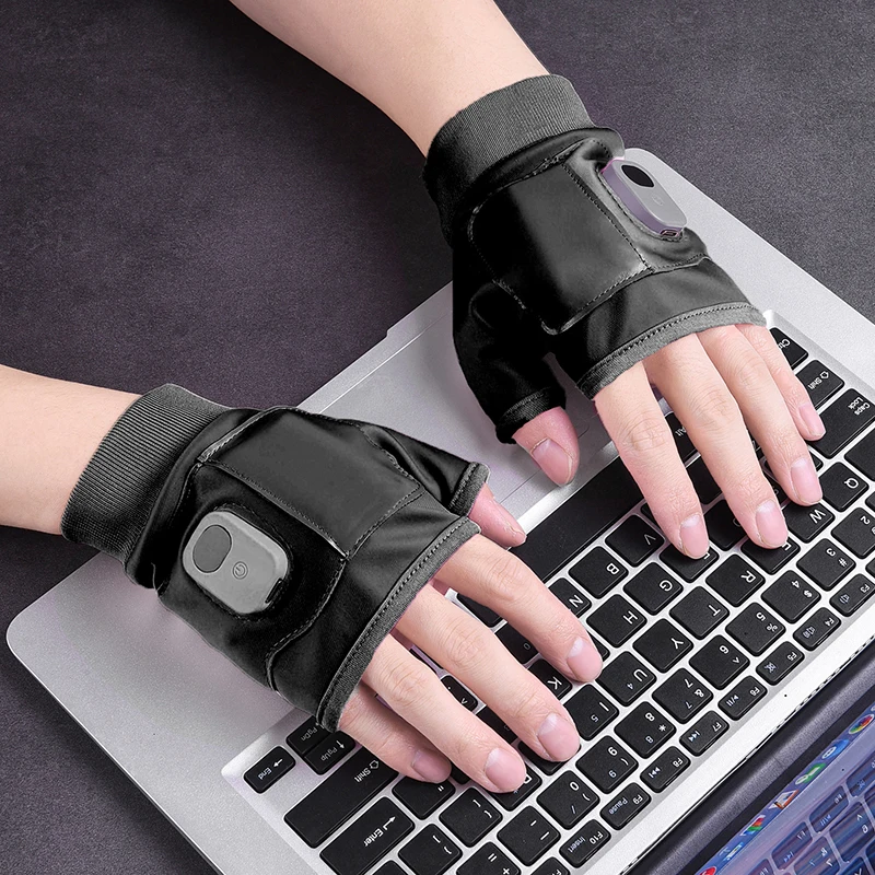 

1 пара унисекс, черные перчатки с USB-подогревом, противоскользящие зимние перчатки без пальцев с цифровым дисплеем и подогревом для работы/велосипедного спорта/лыжного вождения