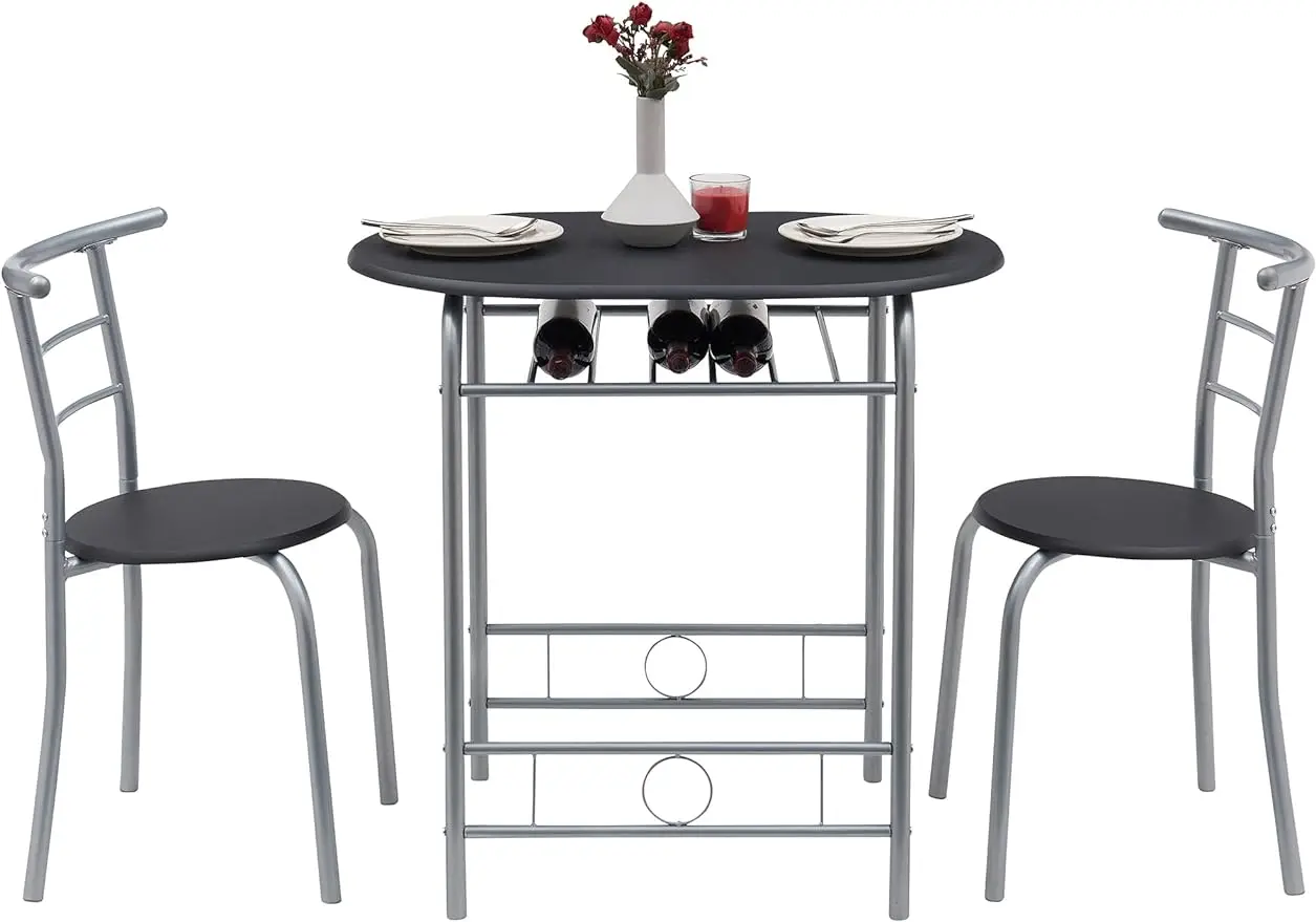 VECELO-Ensemble table et chaises rondes en bois, noir, salle à manger, cuisine, bar, petit-déjeuner, 31.5, 3 pièces