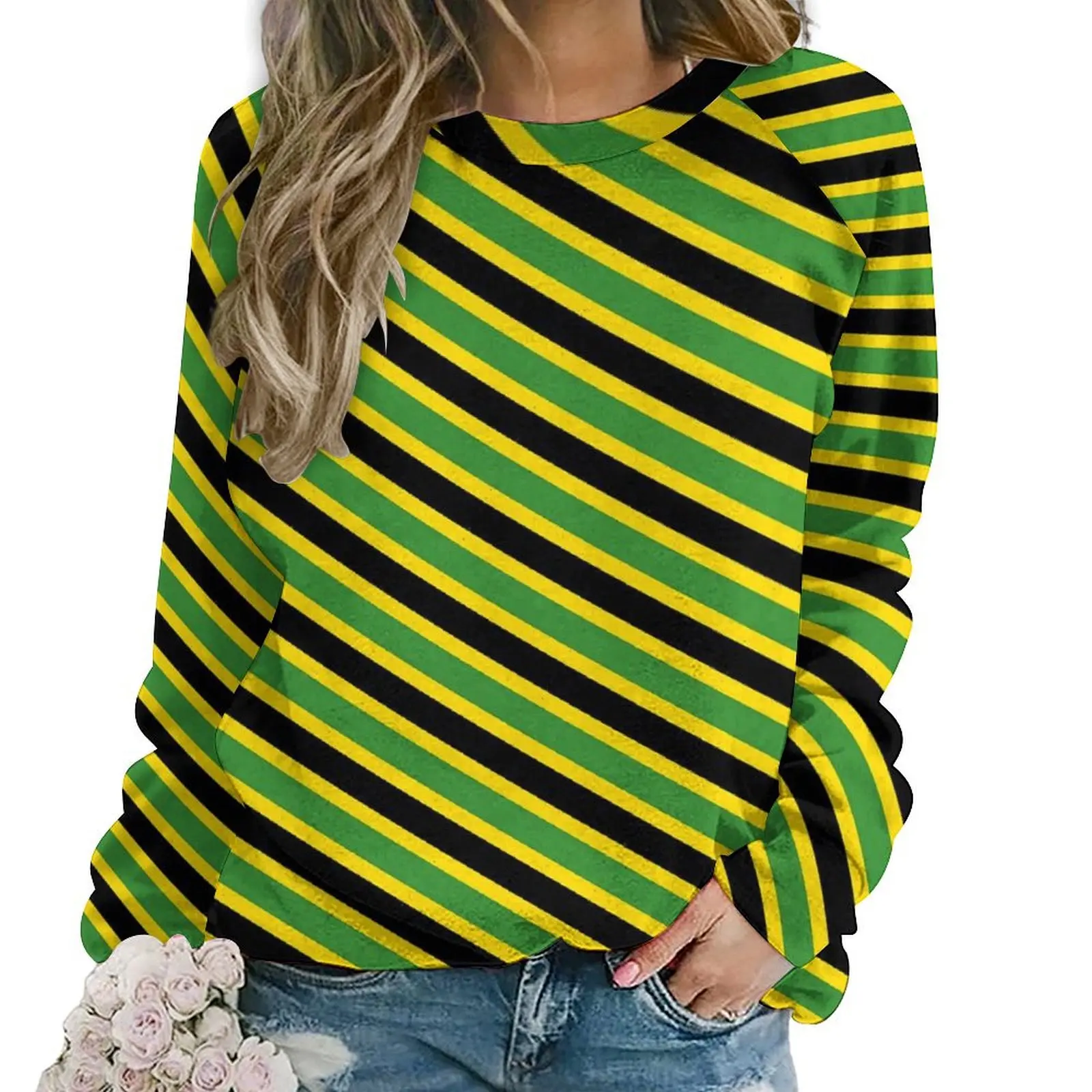 

Jamaica Flag Hoodies Female Long Sleeve Green Yellow Stripes Trendy Casual Hoodie Cheap Harajuku Oversized Graphic Sweatshirts