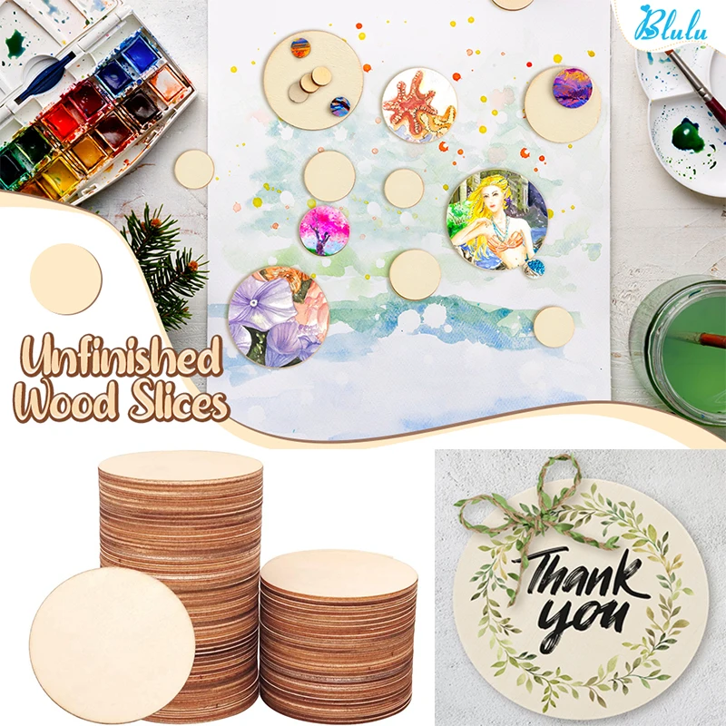 Diameter 1-10CM Natural Unfinished Round Wood Slice DIY Crafts Wooden Circle Discs for Christmas Painting Wedding Ornament Decor