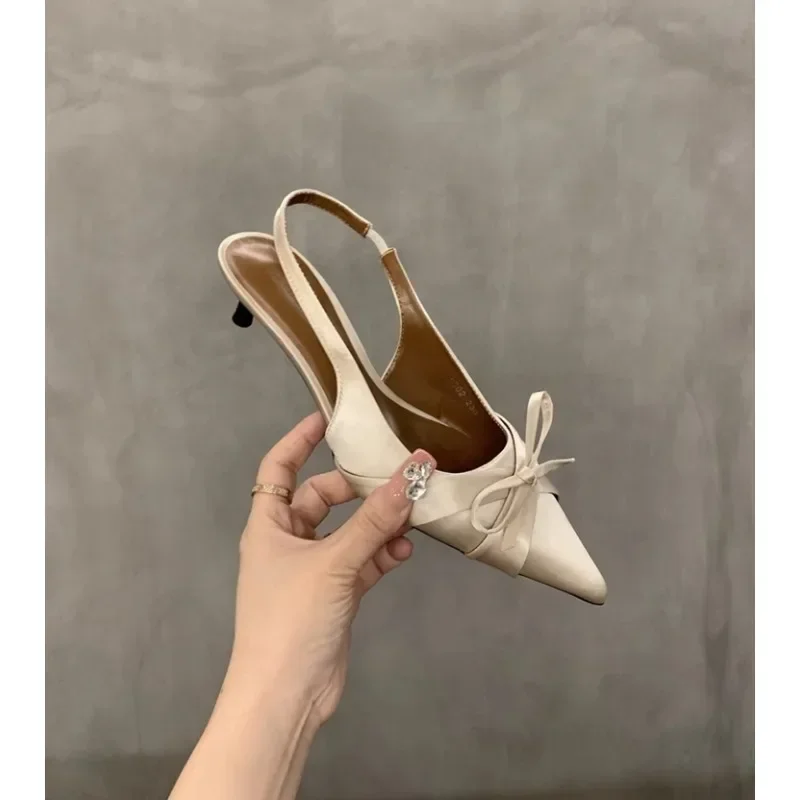 sexy Summer's pointed-toe silk satin high heels brand design bow elegant slim sandals women's shoes large size zapatos de mujer