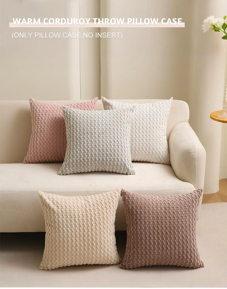 1 Stück Weiche Herbst-Dekokissenbezüge aus Cord im Boho-Streifen-Design für Landhaus-Stil, Couch, Bett und Sofa – Detail 2
