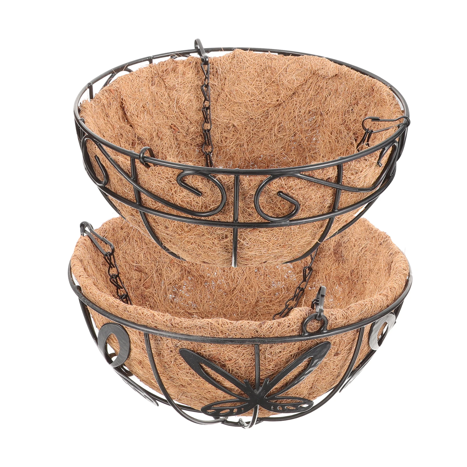 

2pcs Iron Hanging Planter Basket With Coconut Liner For Garden Balcony Wall Decor Metal Flowerpot Holder Outdoor Indoor Plant