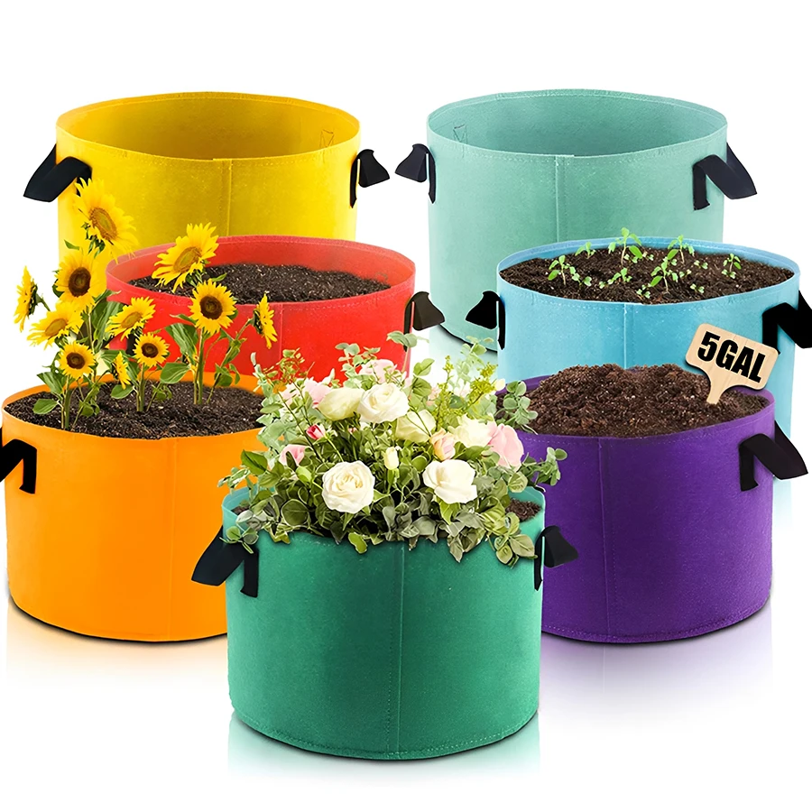 3pcs Gardening Grow Bags with 3pcs Mini Hand Tool Set, 5 Gallon Breathable Nonwoven Planting Pots & Small Shovel Rake Spade Kit
