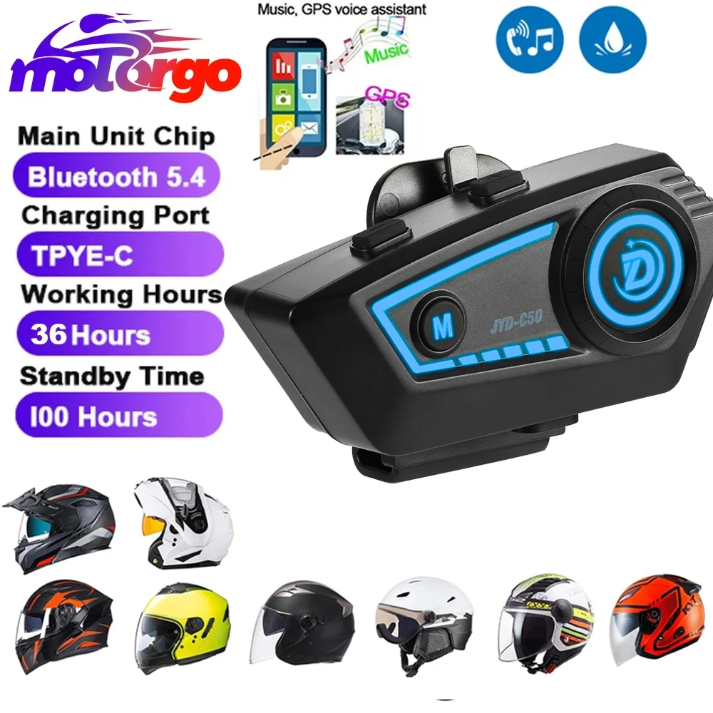 C50 Motorcycle Helmet Headset Wireless BT5.0 Riding Headphone Anti-interference Motorbike Handsfree Waterproof Stereo Speaker