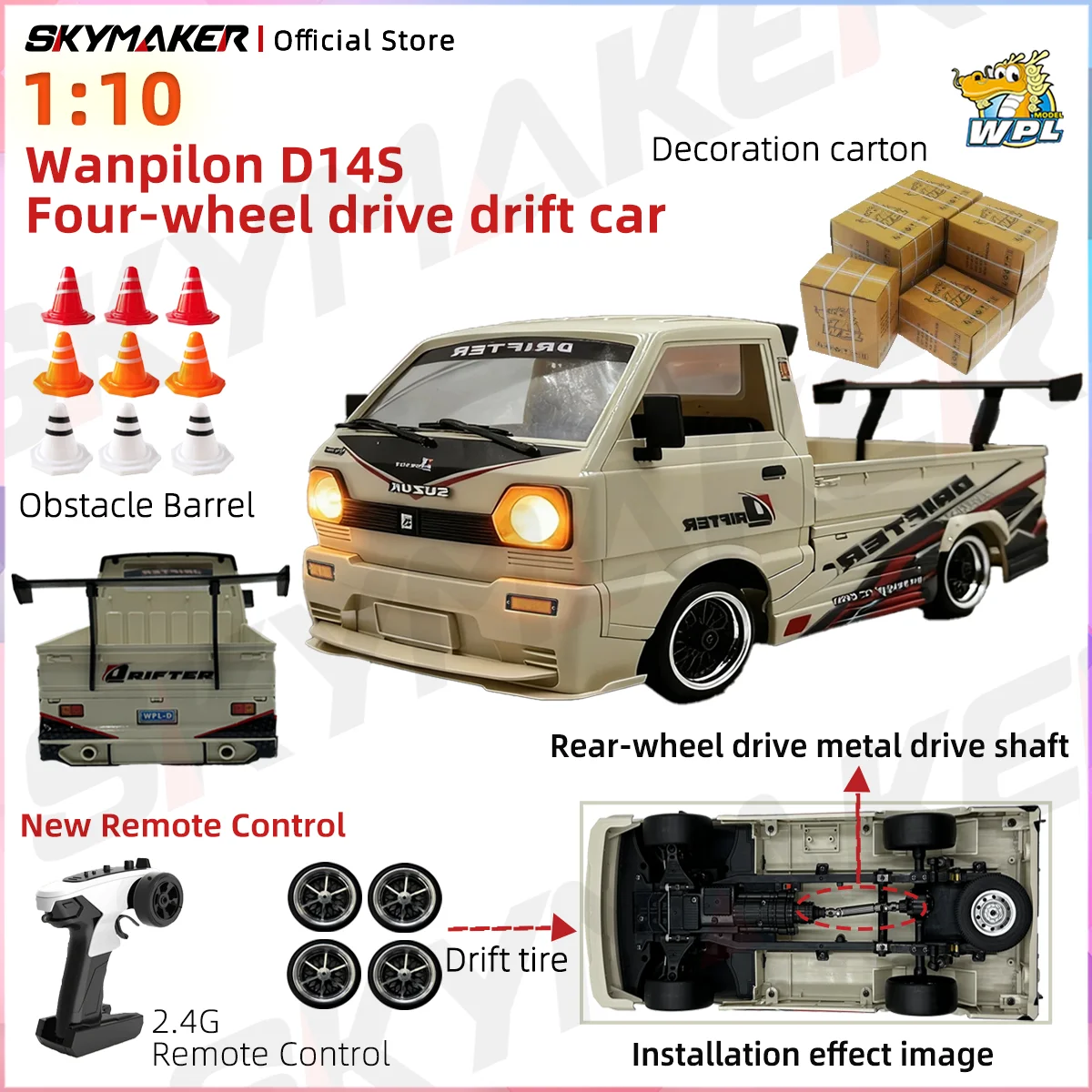 

WPL D14S 1/10 Full Scale RC Car Metal Upgrade Parts 2435 Brushless Motor 4WD 2.4G New Remote Control LED Lights Toy Gift for Boy