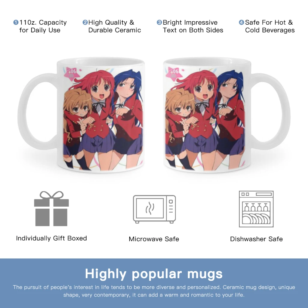 

Toradora! Aisaka Taiga Anime Free shipping Coffee Mug 11oz Fun Ceramic Coffee Tea Cocoa Cup Handle Tea Drink Cup